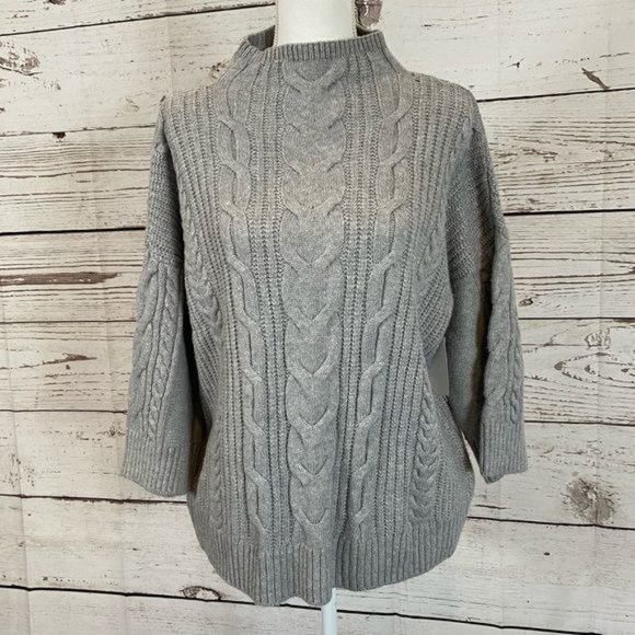 Vince Camuto Cable Stitch 3/4 Sleeve Mock Neck Relaxed Fit Mixed Knit Sweater - Picture 4 of 12